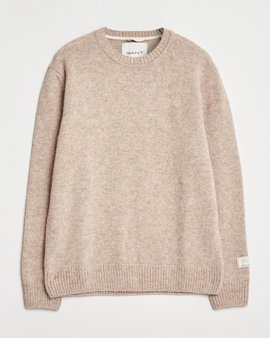 Herr | Tröjor | GANT | Scottish Wool Knitted Crew Neck Sweater Khaki Melange