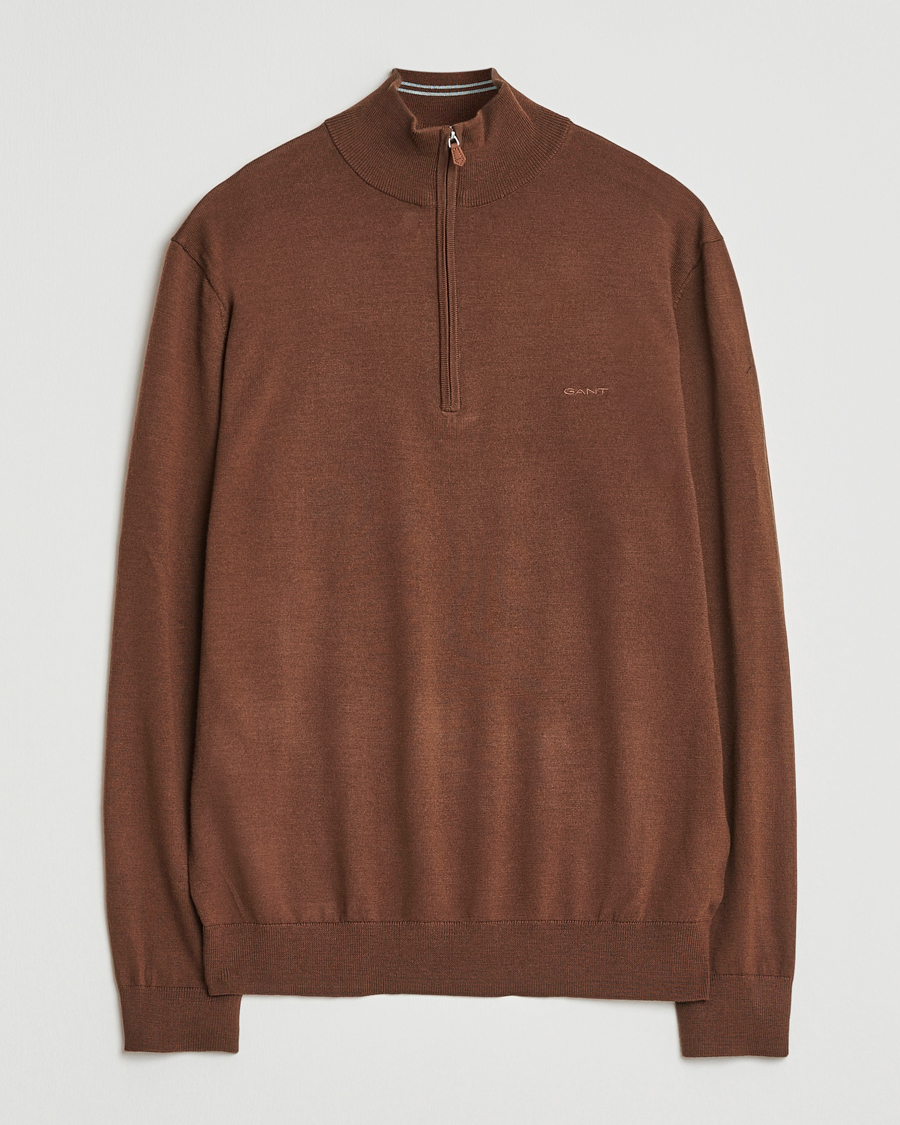 Herr | Tröjor | GANT | Extrafine Merino Wool Half Zip Mahogany Brown