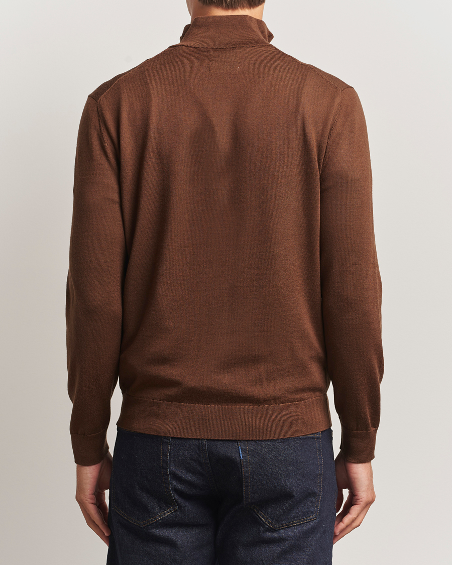 Herr | Tröjor | GANT | Extrafine Merino Wool Half Zip Mahogany Brown