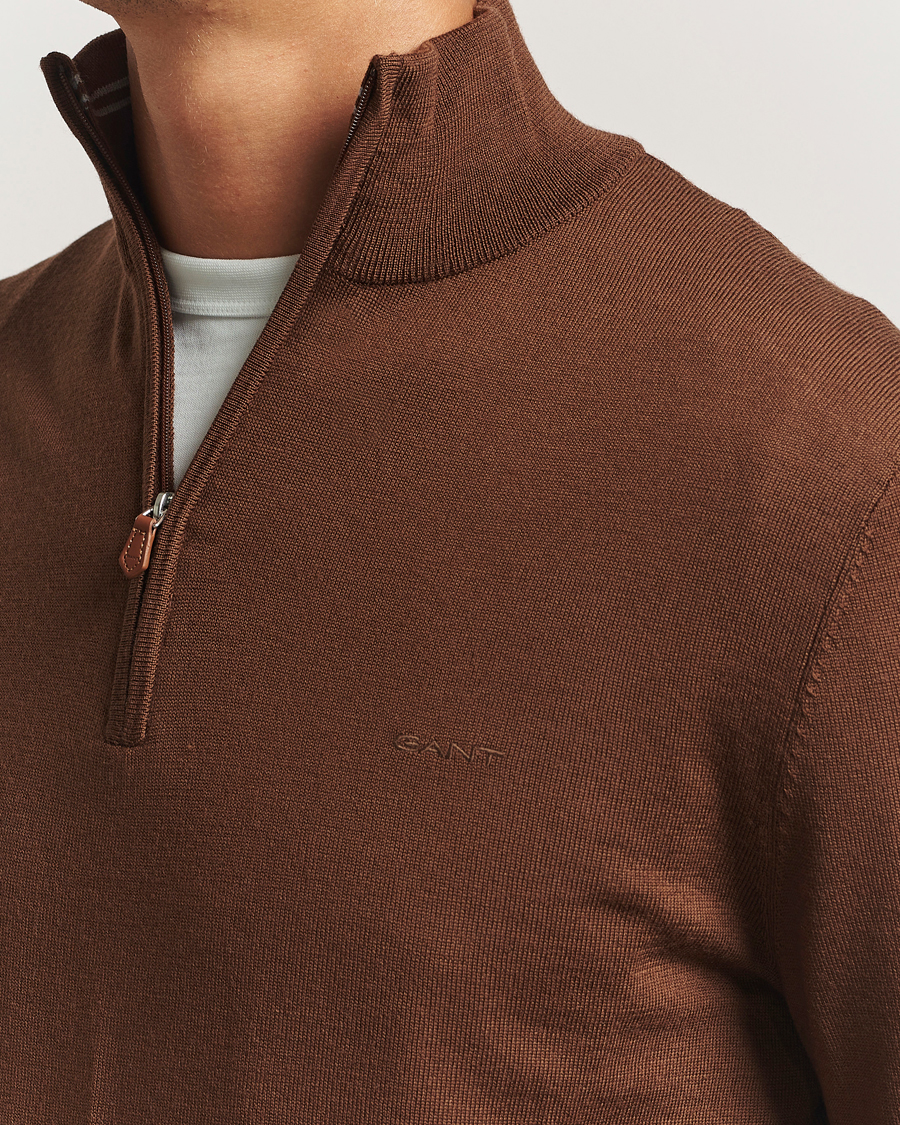 Herr | Tröjor | GANT | Extrafine Merino Wool Half Zip Mahogany Brown