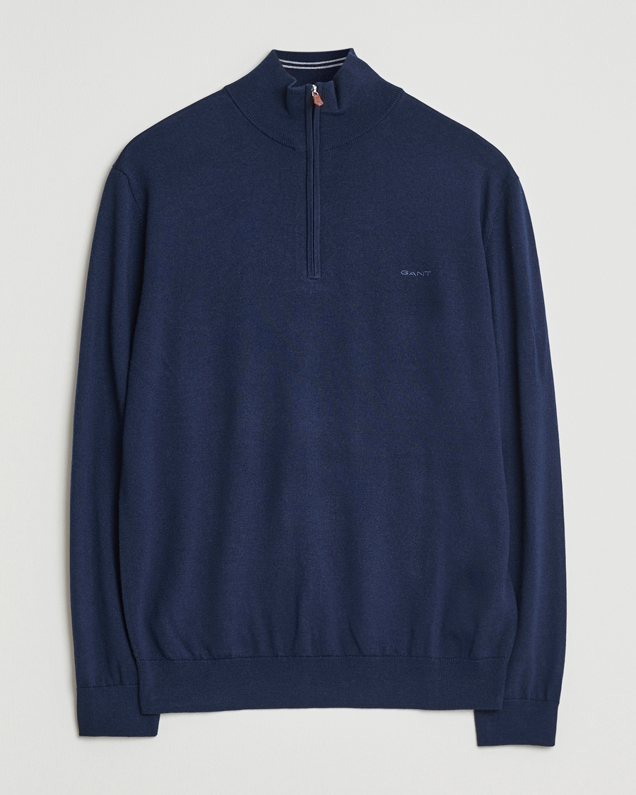 Herr | Tröjor | GANT | Extrafine Merino Wool Half Zip Marine