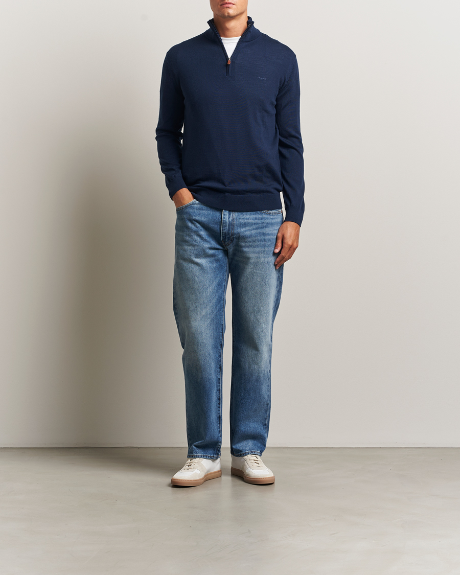 Herr | Tröjor | GANT | Extrafine Merino Wool Half Zip Marine