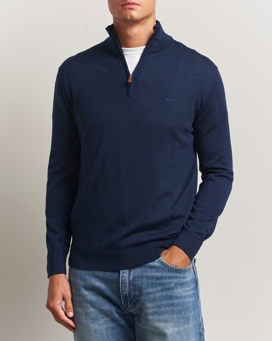 Herr | Tröjor | GANT | Extrafine Merino Wool Half Zip Marine