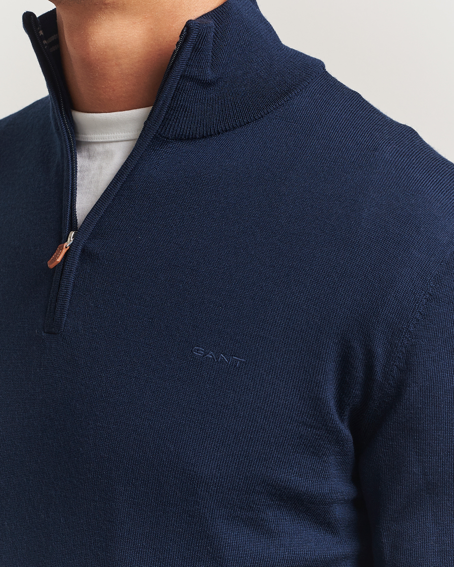 Herr | Tröjor | GANT | Extrafine Merino Wool Half Zip Marine