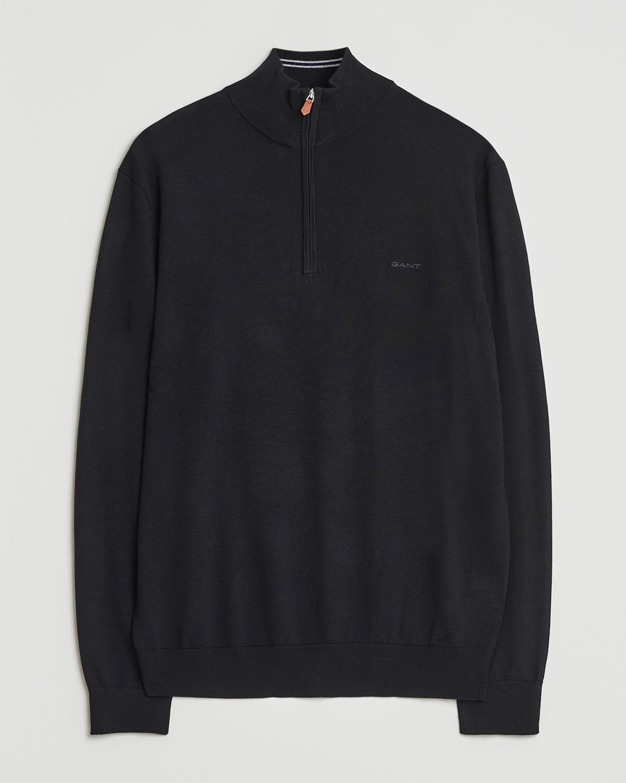Herr | Tröjor | GANT | Extrafine Merino Wool Half Zip Black