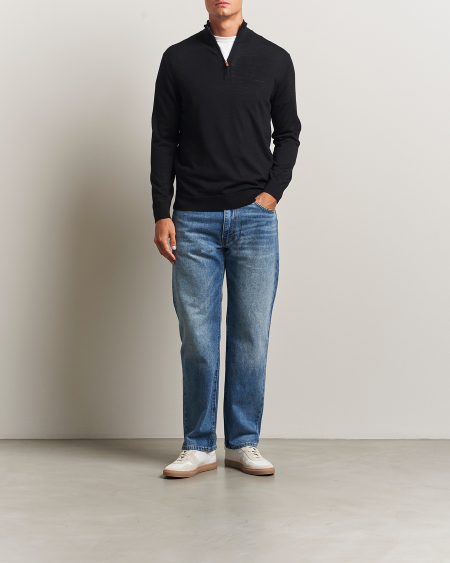Herr | Tröjor | GANT | Extrafine Merino Wool Half Zip Black