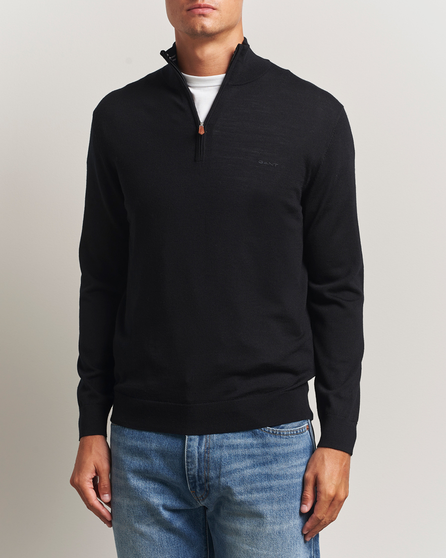 Herr | Tröjor | GANT | Extrafine Merino Wool Half Zip Black