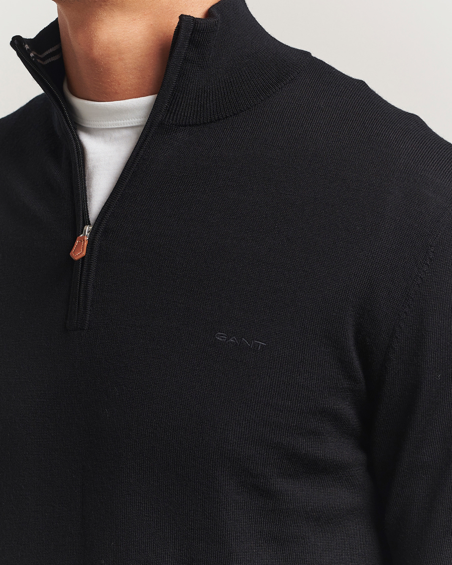 Herr | Tröjor | GANT | Extrafine Merino Wool Half Zip Black