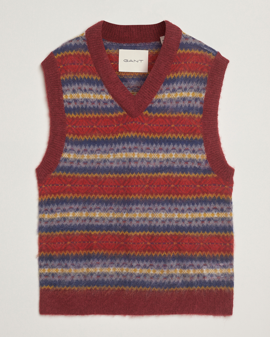 Herr | Tröjor | GANT | Brushed Fair Isle Vest Plumped Red