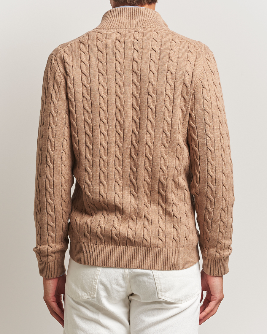 Herr | Tröjor | GANT | Cotton Cable Full Zip Dark Sand Melange