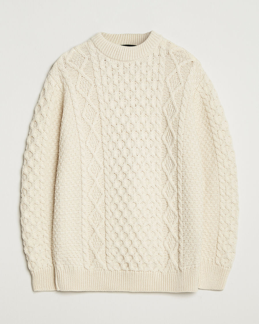 Herr | Tröjor | Gloverall | Aran Wool Knitted Sweater Ecru