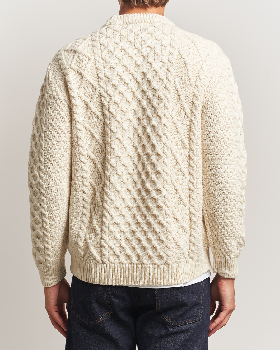 Herr | Tröjor | Gloverall | Aran Wool Knitted Sweater Ecru