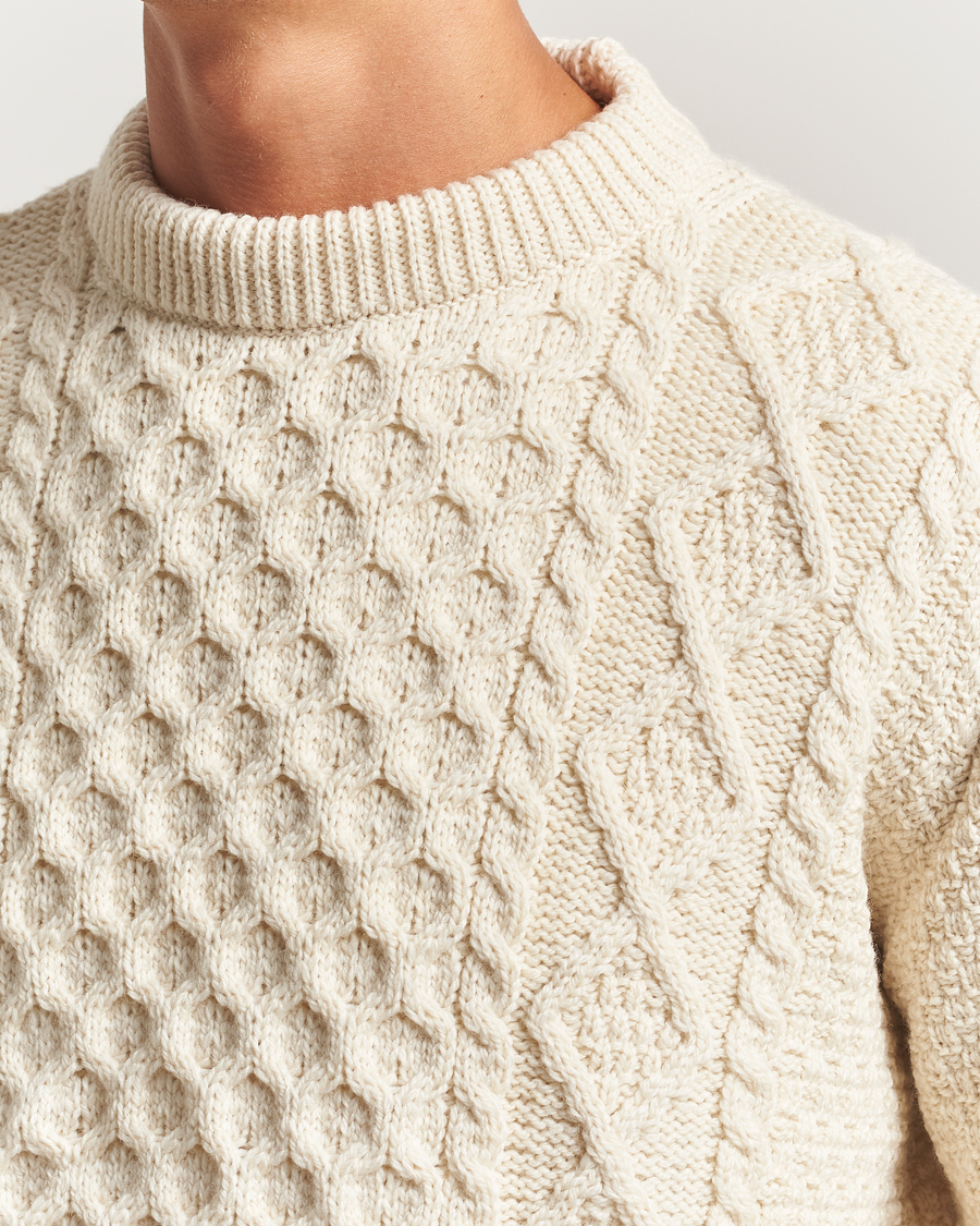 Herr | Tröjor | Gloverall | Aran Wool Knitted Sweater Ecru