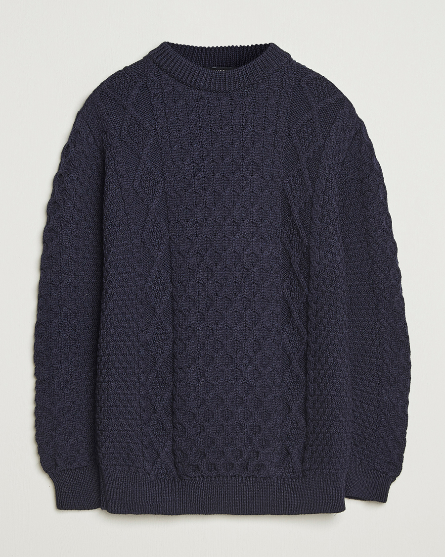 Herr | Tröjor | Gloverall | Aran Wool Knitted Sweater Navy