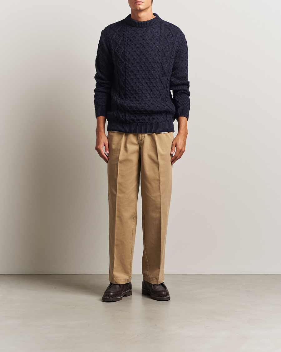 Herr | Tröjor | Gloverall | Aran Wool Knitted Sweater Navy