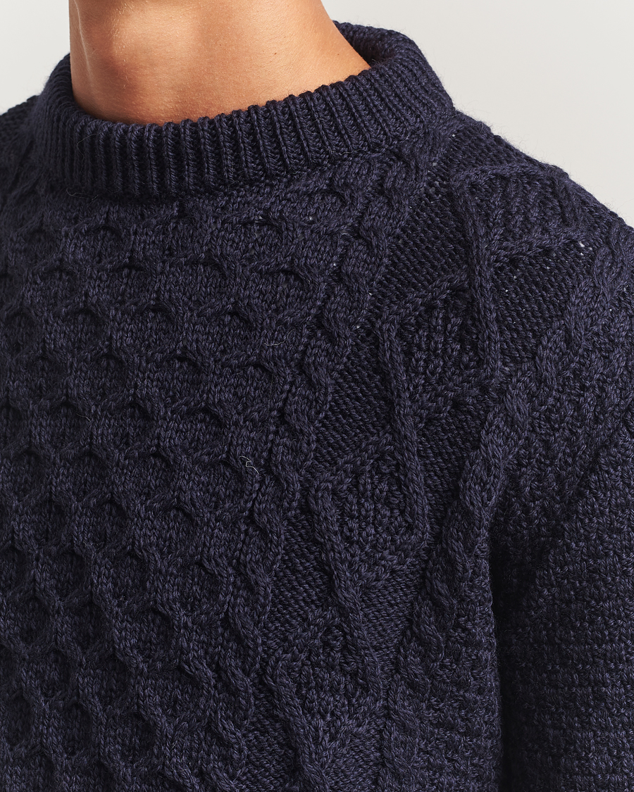 Herr | Tröjor | Gloverall | Aran Wool Knitted Sweater Navy