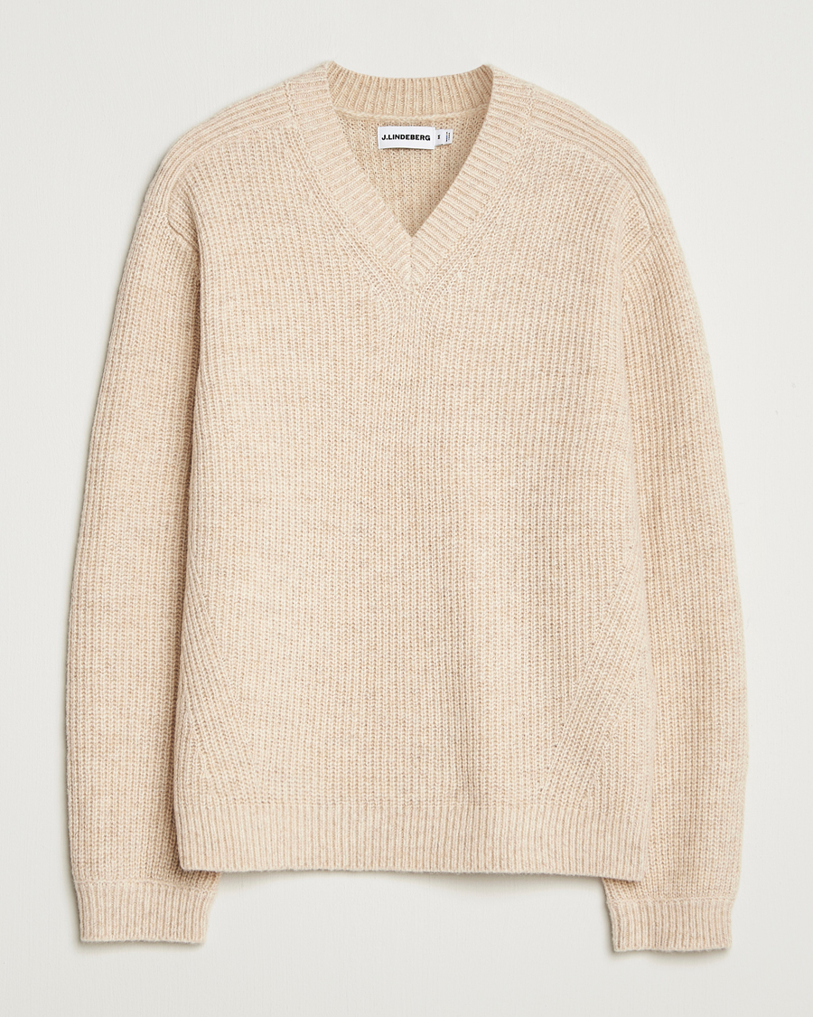 Herr | Tröjor | J.Lindeberg | Vitor Wool Heavy Knitted V-Neck Moonbeam Melange
