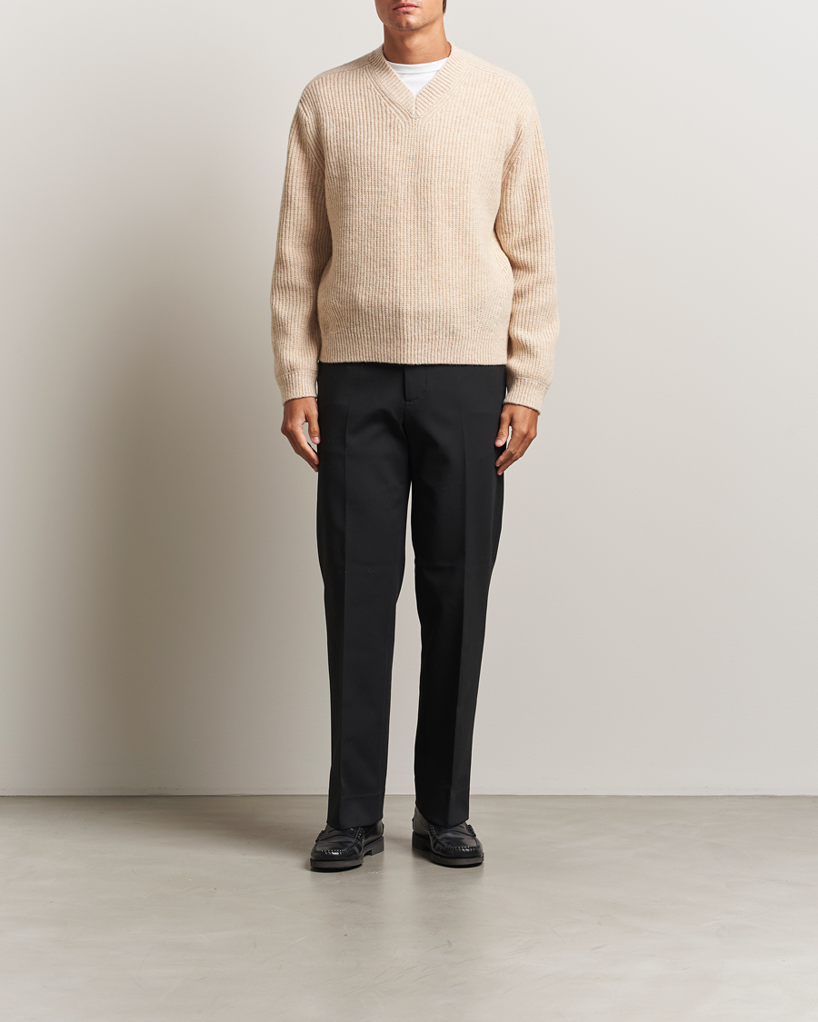 Herr | Tröjor | J.Lindeberg | Vitor Wool Heavy Knitted V-Neck Moonbeam Melange