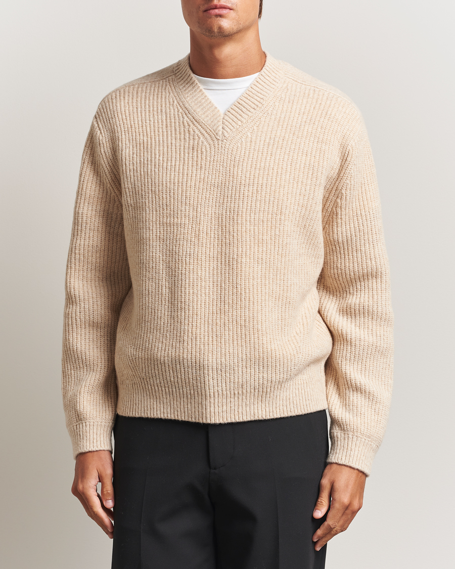 Herr | Tröjor | J.Lindeberg | Vitor Wool Heavy Knitted V-Neck Moonbeam Melange