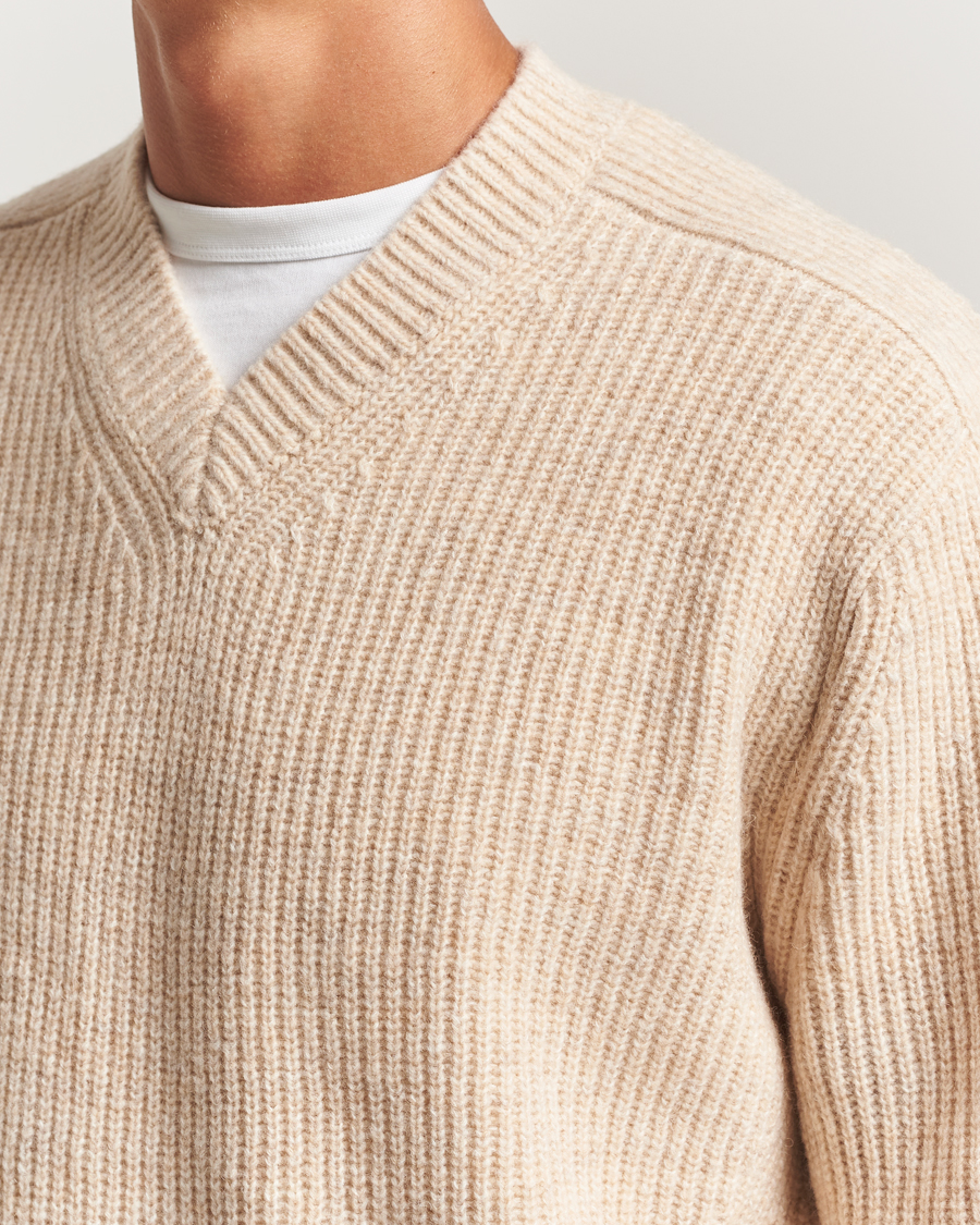 Herr | Tröjor | J.Lindeberg | Vitor Wool Heavy Knitted V-Neck Moonbeam Melange