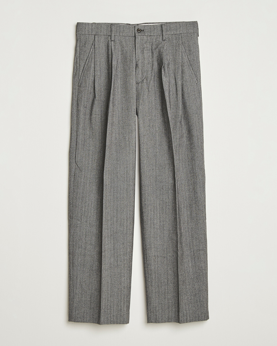 Herr | Byxor | NN07 | Justin Double Pleated Herringbone Trousers Grey