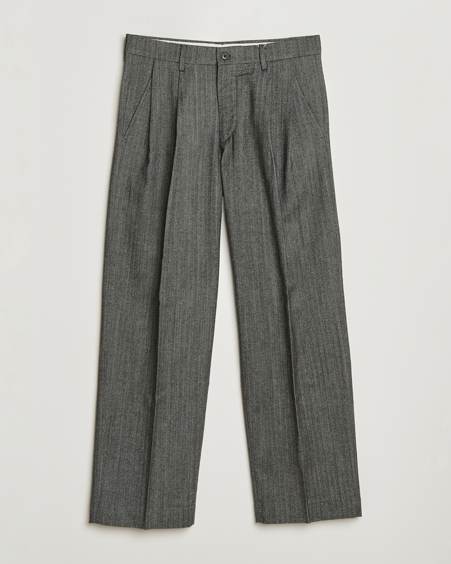 Herr | Byxor | NN07 | Justin Double Pleated Herringbone Trousers Grey