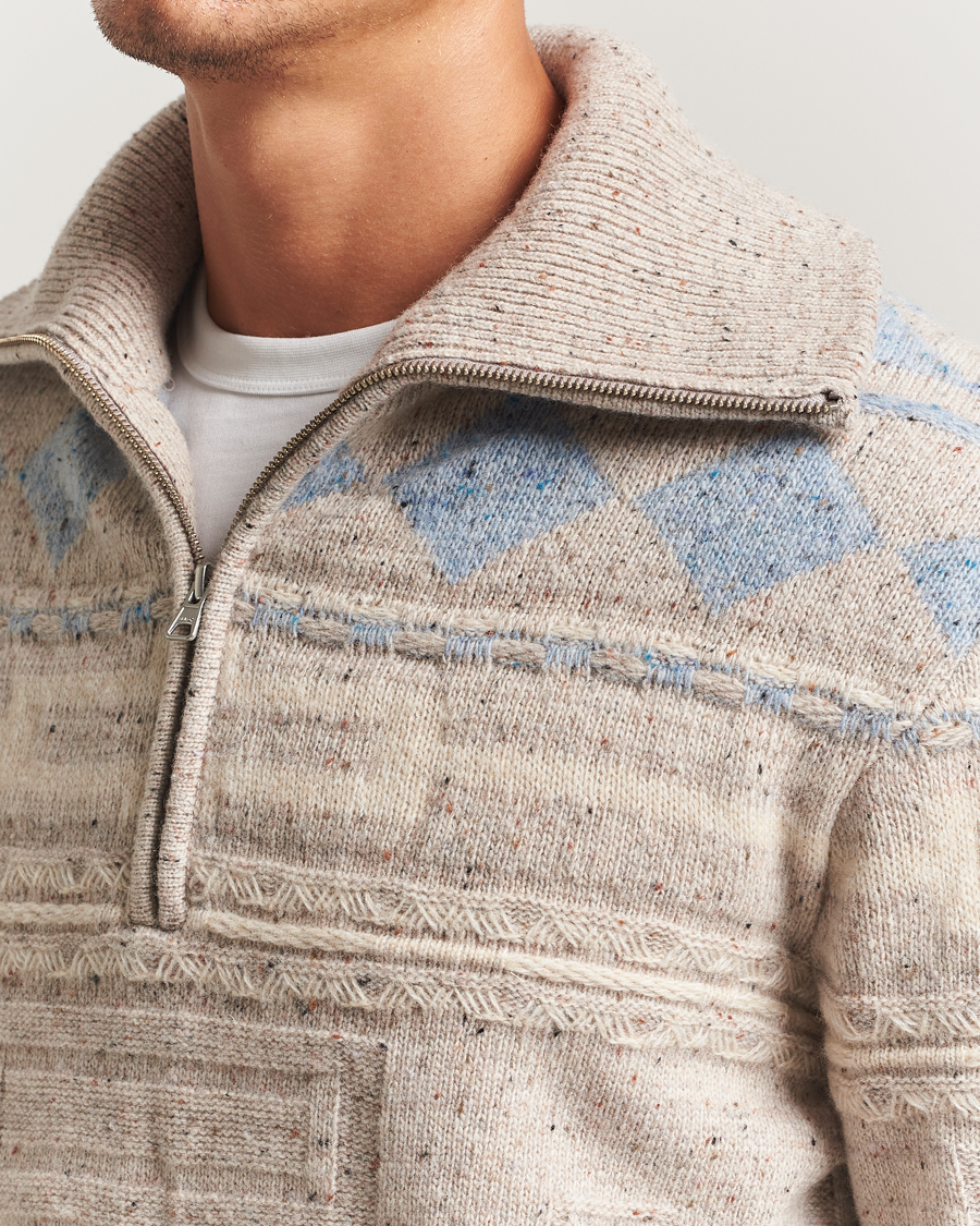 Herr | Tröjor | NN07 | William Heavy Knitted Wool Half Zip Ecru