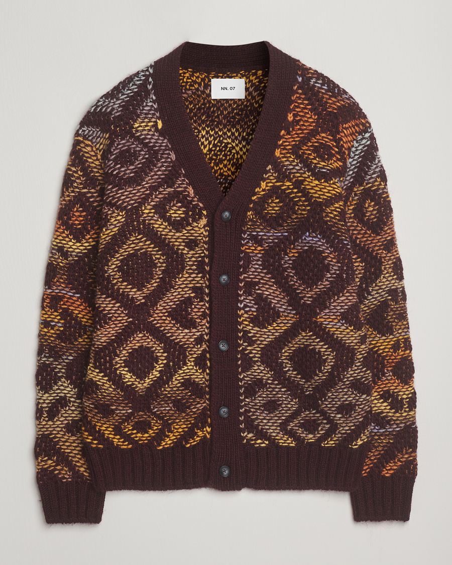 Herr | Tröjor | NN07 | Viggo Heavy Knitted Cardigan Wine Red Multi