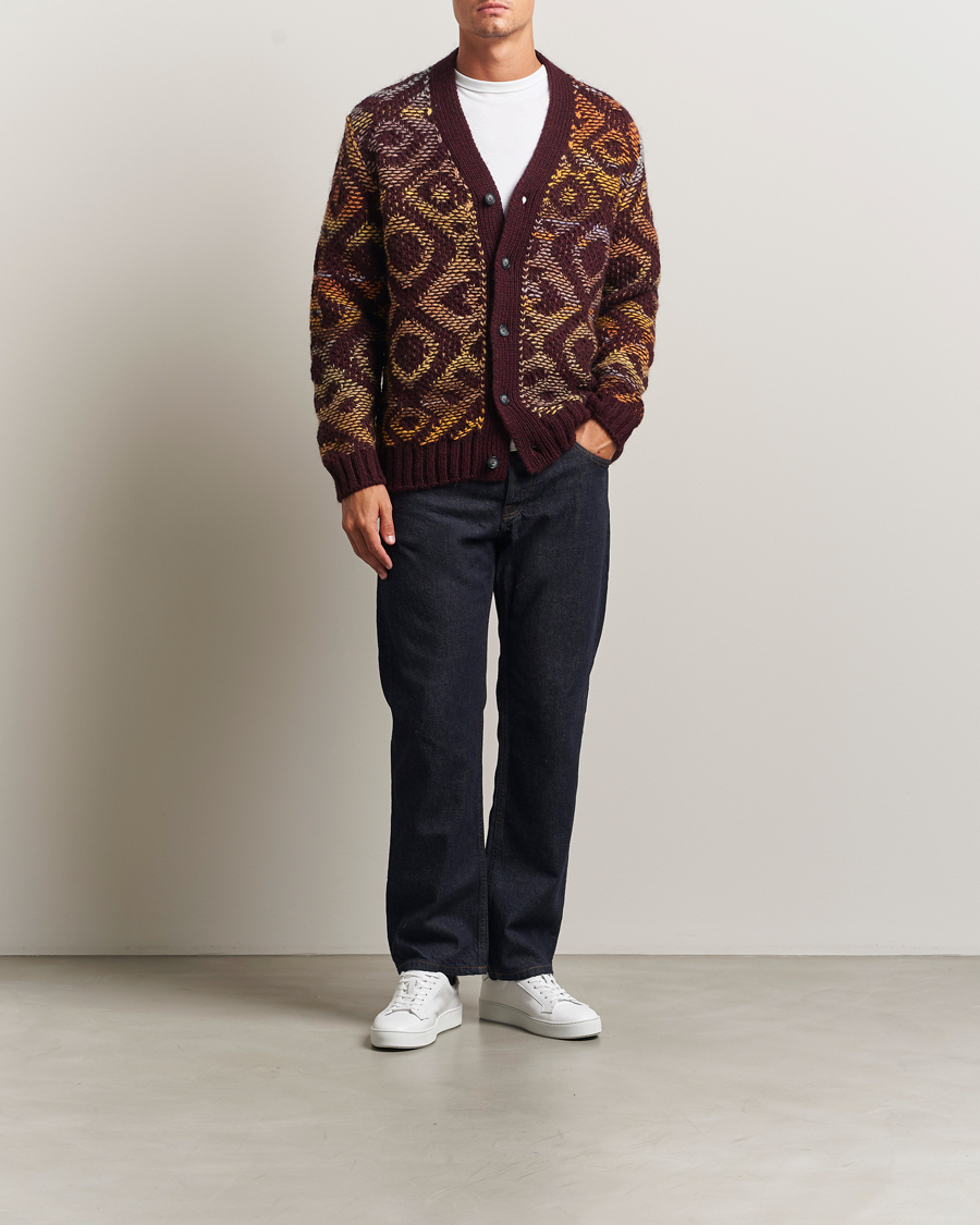 Herr | Tröjor | NN07 | Viggo Heavy Knitted Cardigan Wine Red Multi