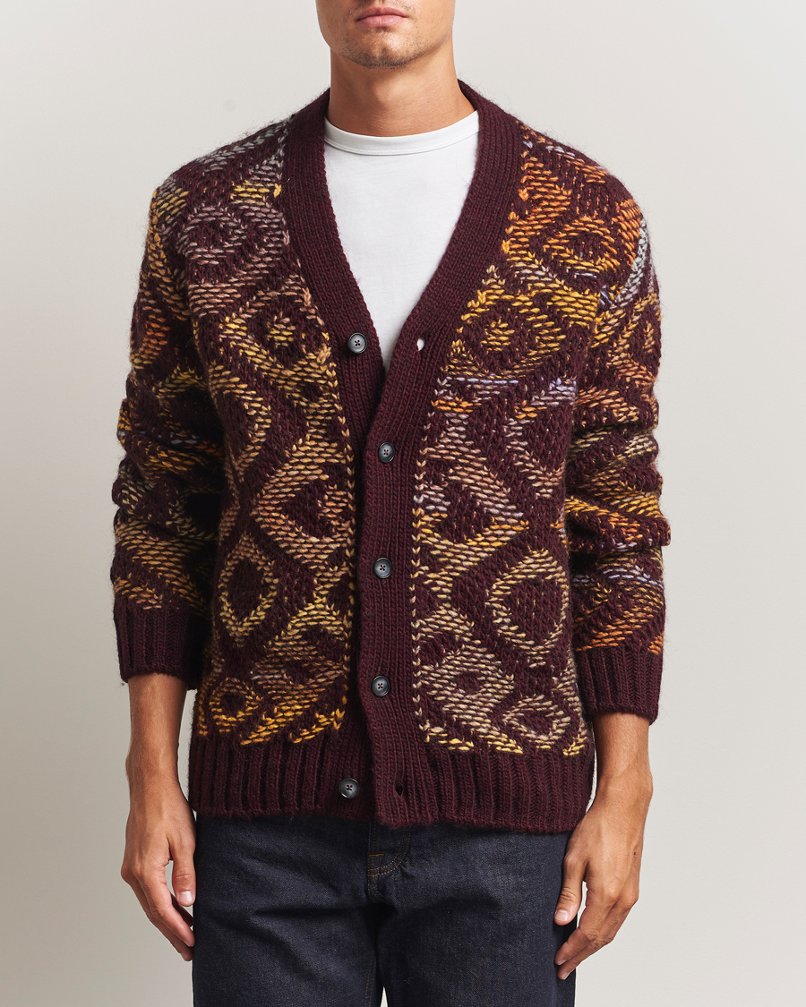 Herr | Tröjor | NN07 | Viggo Heavy Knitted Cardigan Wine Red Multi