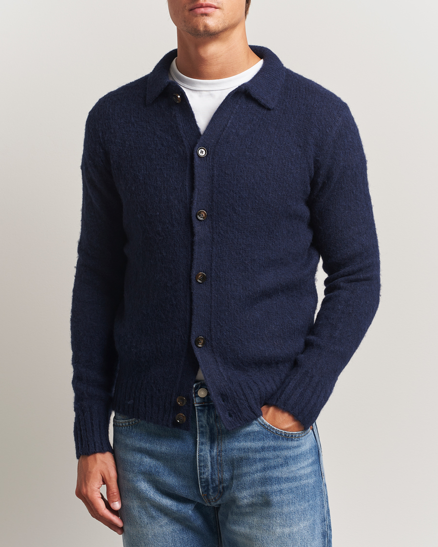 Herr | Tröjor | Aspesi | Brushed Shetland Cardigan Navy