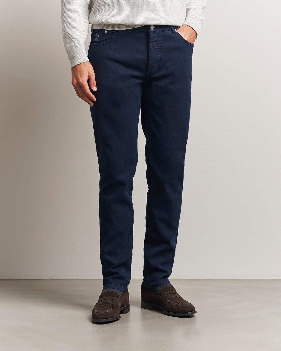 Herr | Byxor | Brunello Cucinelli | Slim Fit Bull Denim Pants Navy