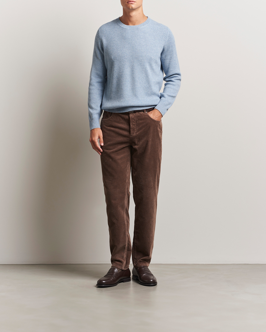 Herr | Tröjor | Brunello Cucinelli | Cashmere Rib Crew Neck Sweater Light Blue