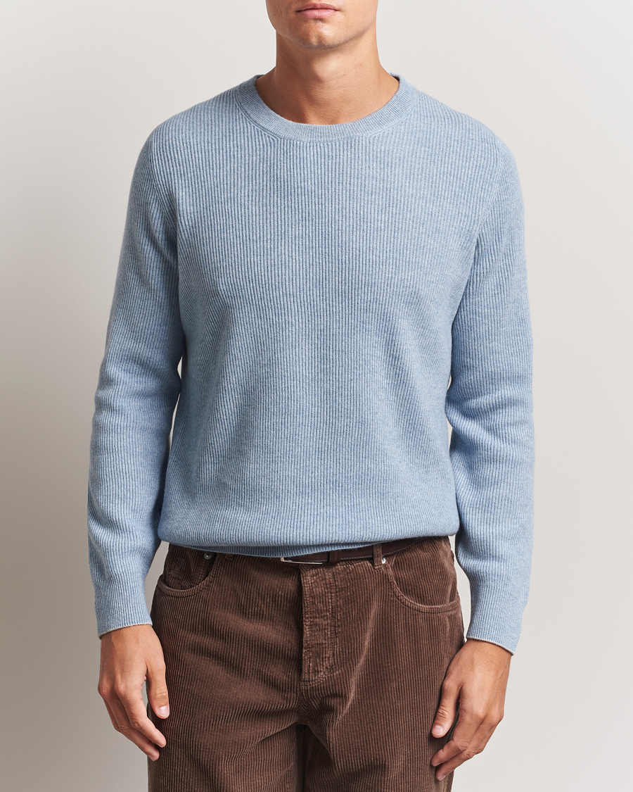 Herr | Tröjor | Brunello Cucinelli | Cashmere Rib Crew Neck Sweater Light Blue