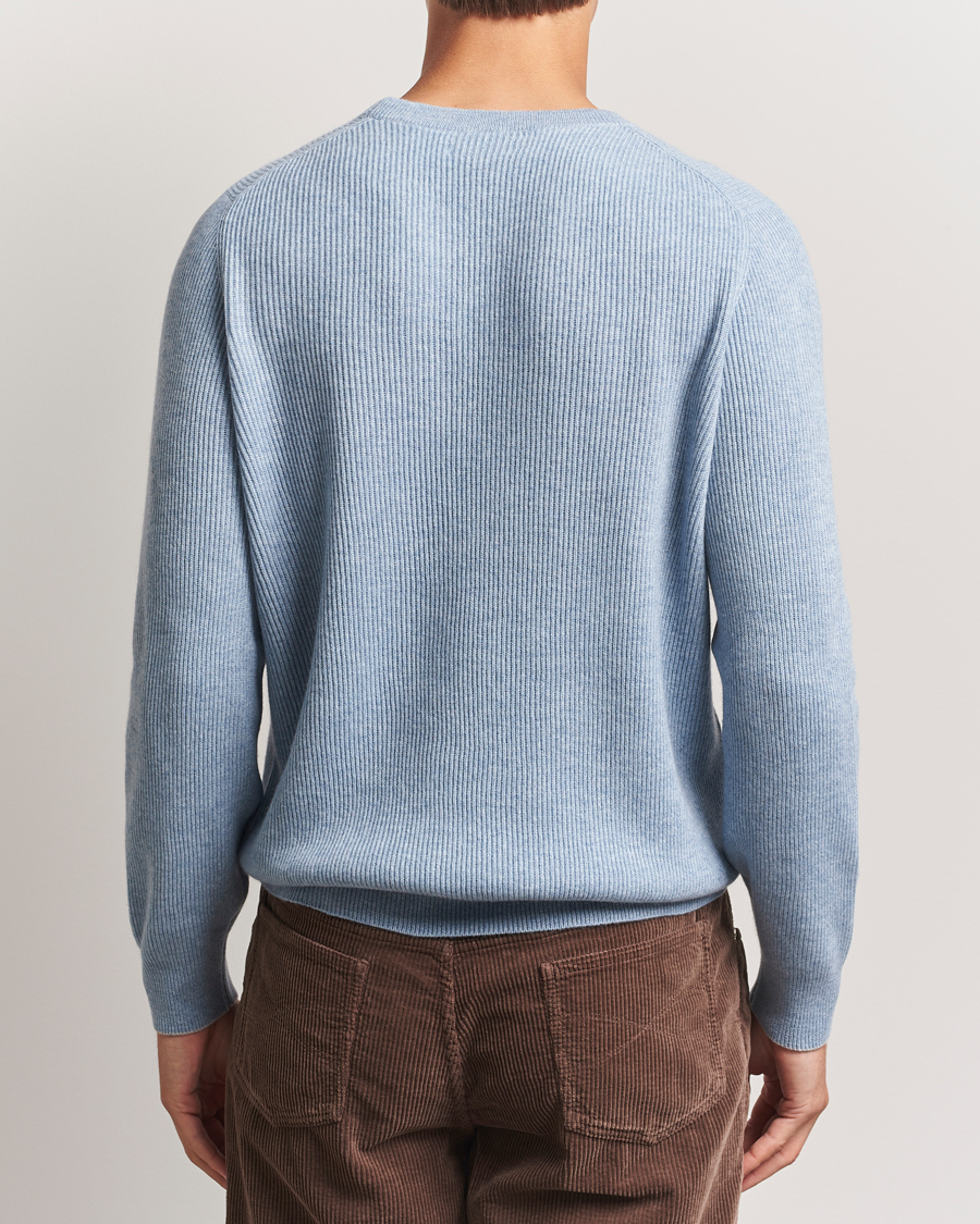 Herr | Tröjor | Brunello Cucinelli | Cashmere Rib Crew Neck Sweater Light Blue