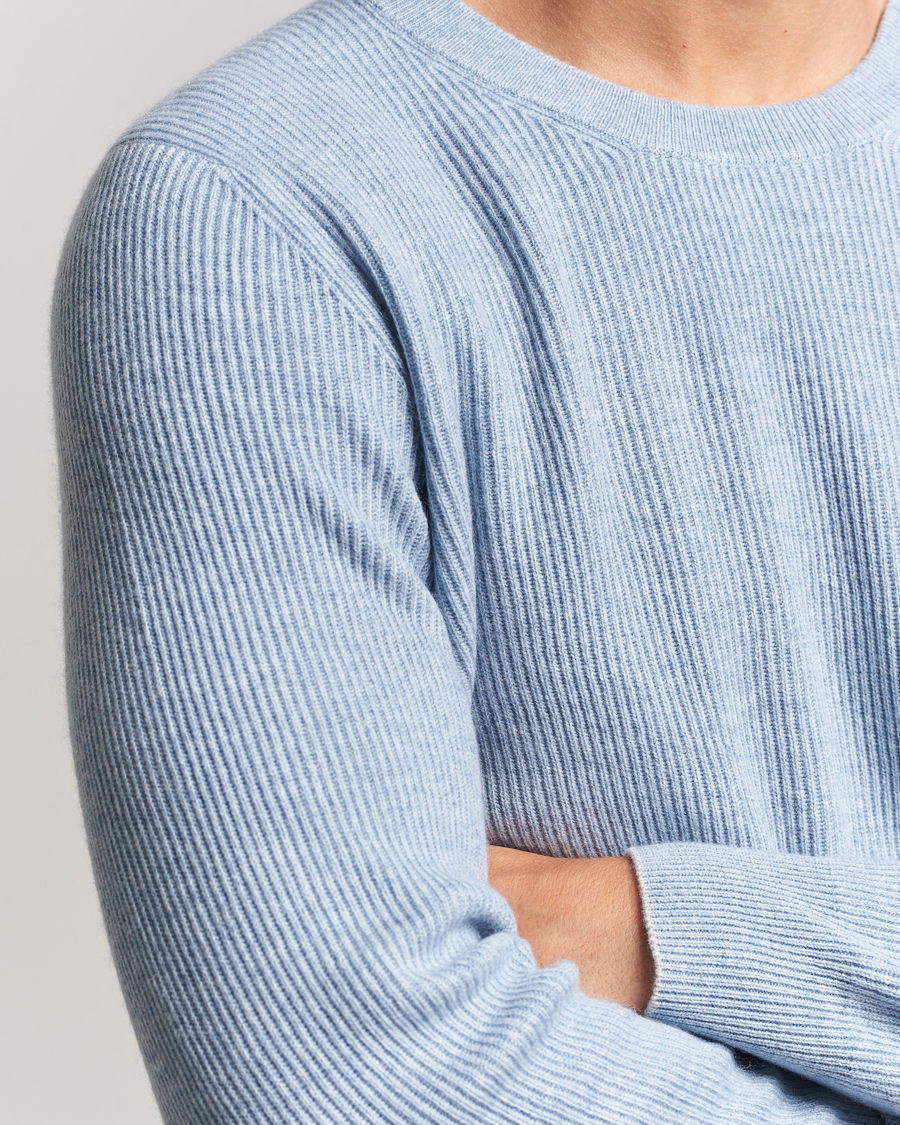 Herr | Tröjor | Brunello Cucinelli | Cashmere Rib Crew Neck Sweater Light Blue