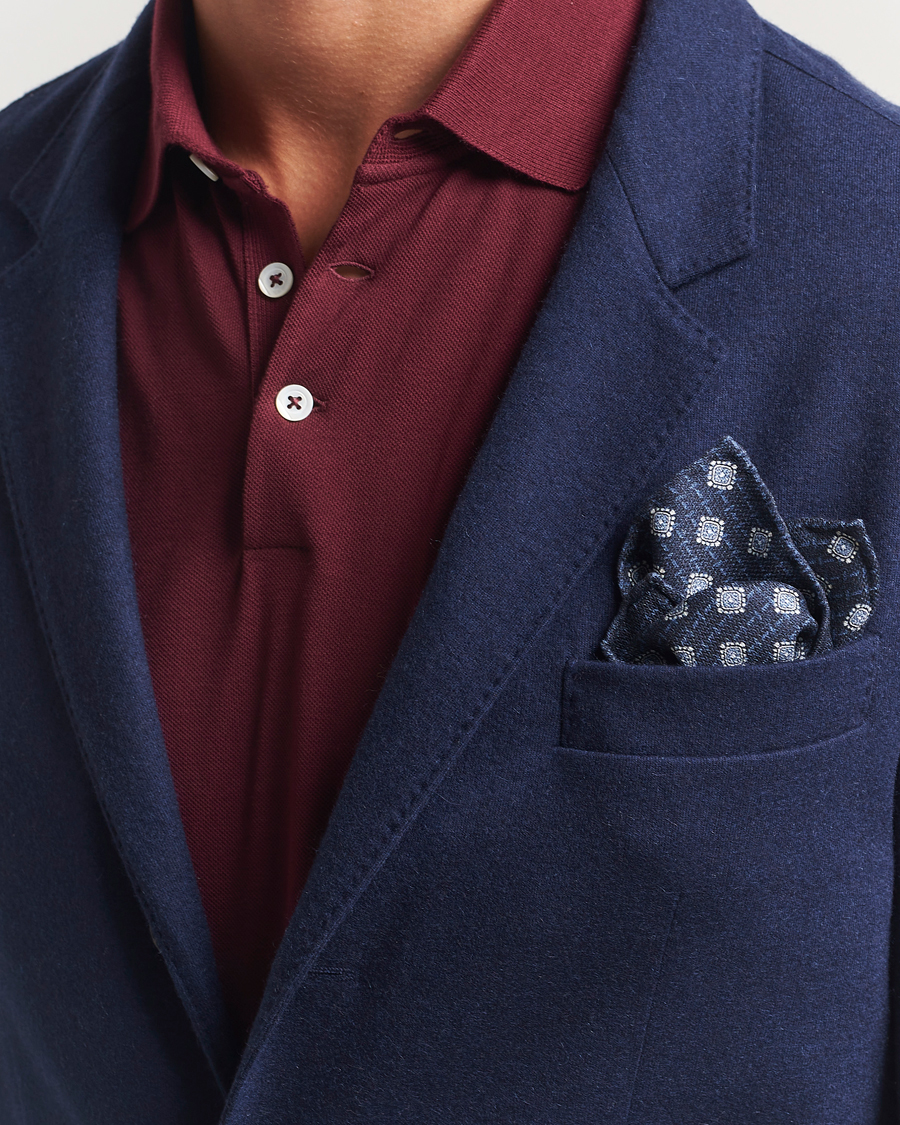 Herr | Näsdukar | Brunello Cucinelli | Printed Silk Pocket Square Navy