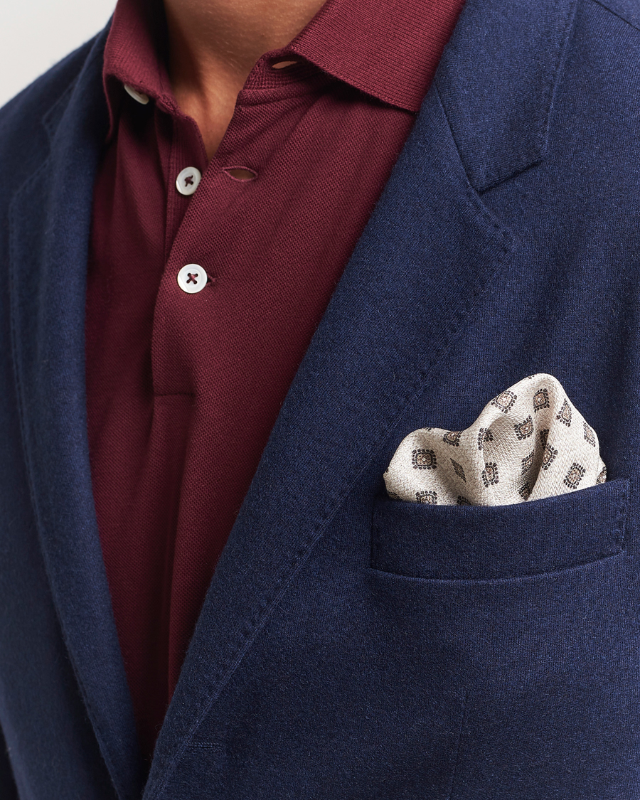 Herr | Näsdukar | Brunello Cucinelli | Printed Silk Pocket Square Ivory