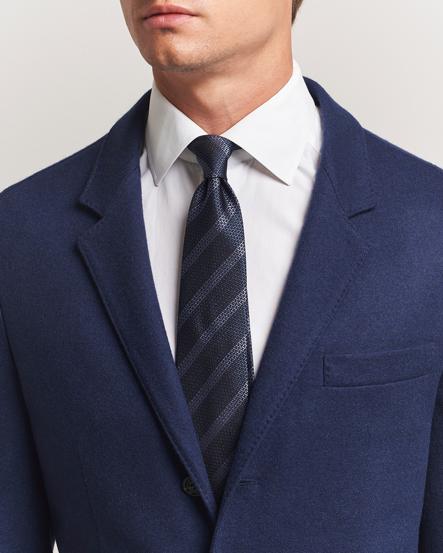 Herr | Slipsar | Brunello Cucinelli | Regimental Stripe Silk Tie Navy