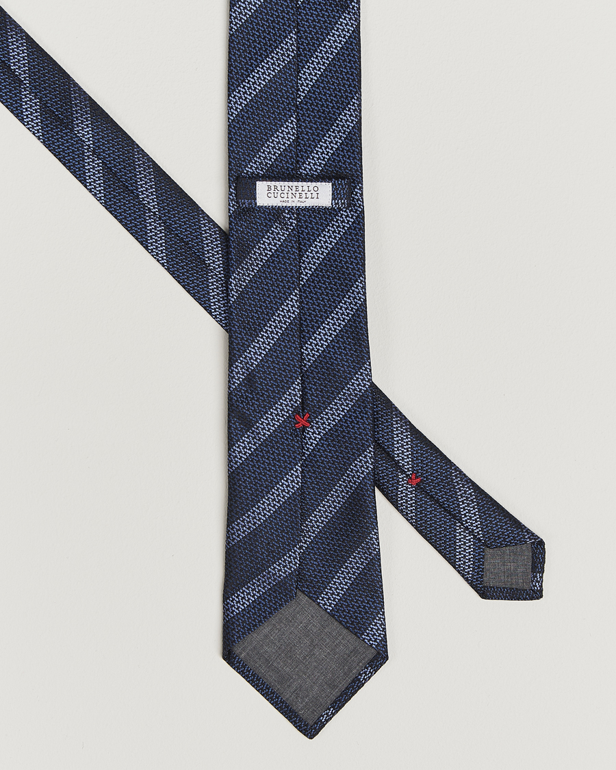 Herr | Slipsar | Brunello Cucinelli | Regimental Stripe Silk Tie Navy