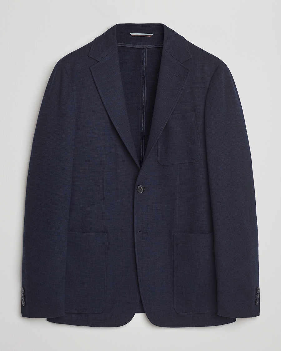 Herr | Kavajer | Canali | Wool Houndstooth Jersey Blazer Navy