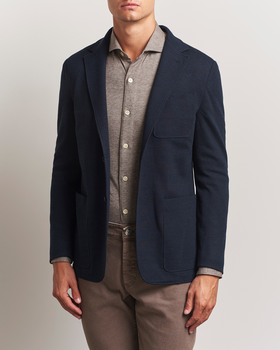 Herr | Kavajer | Canali | Wool Houndstooth Jersey Blazer Navy