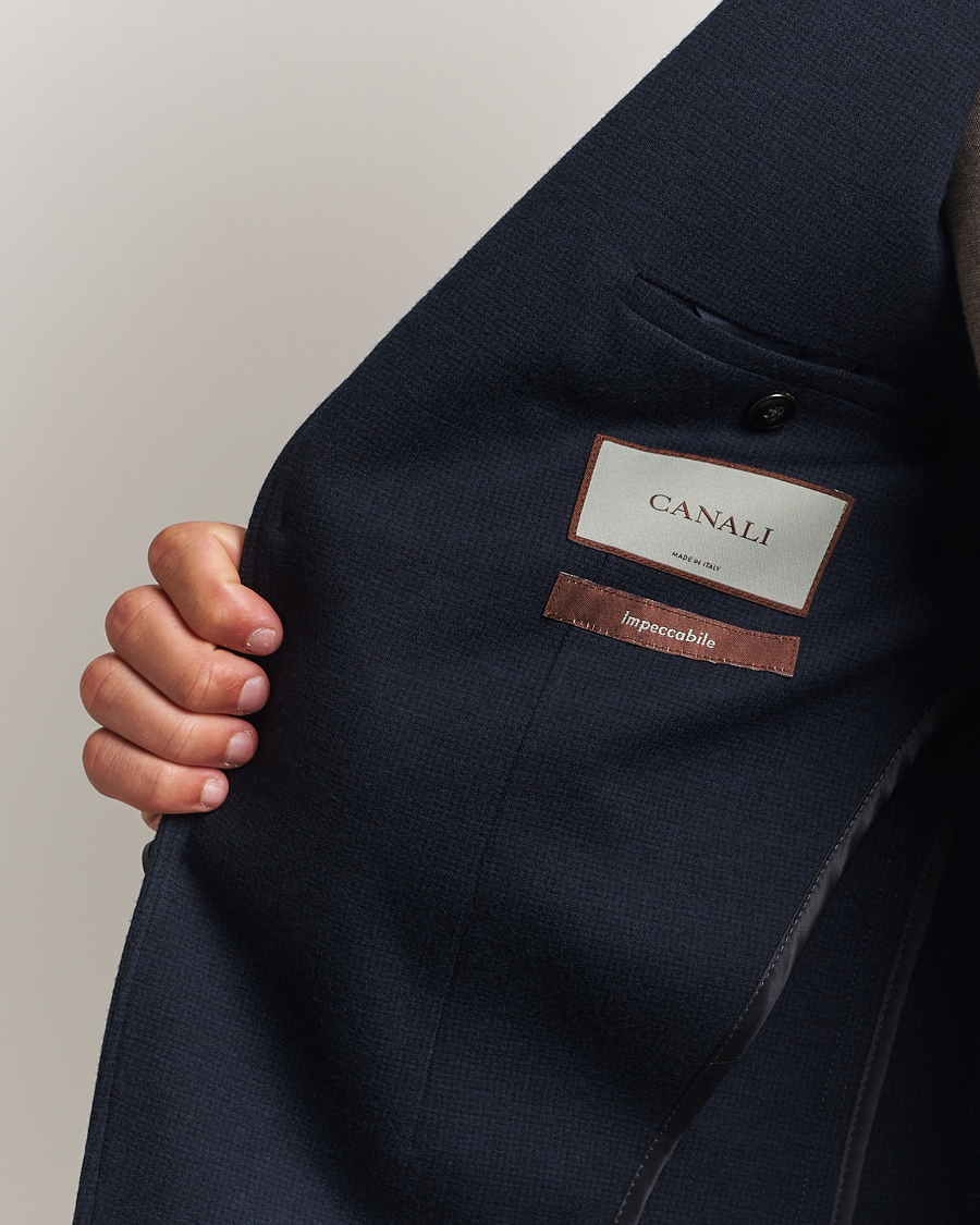 Herr | Kavajer | Canali | Wool Houndstooth Jersey Blazer Navy