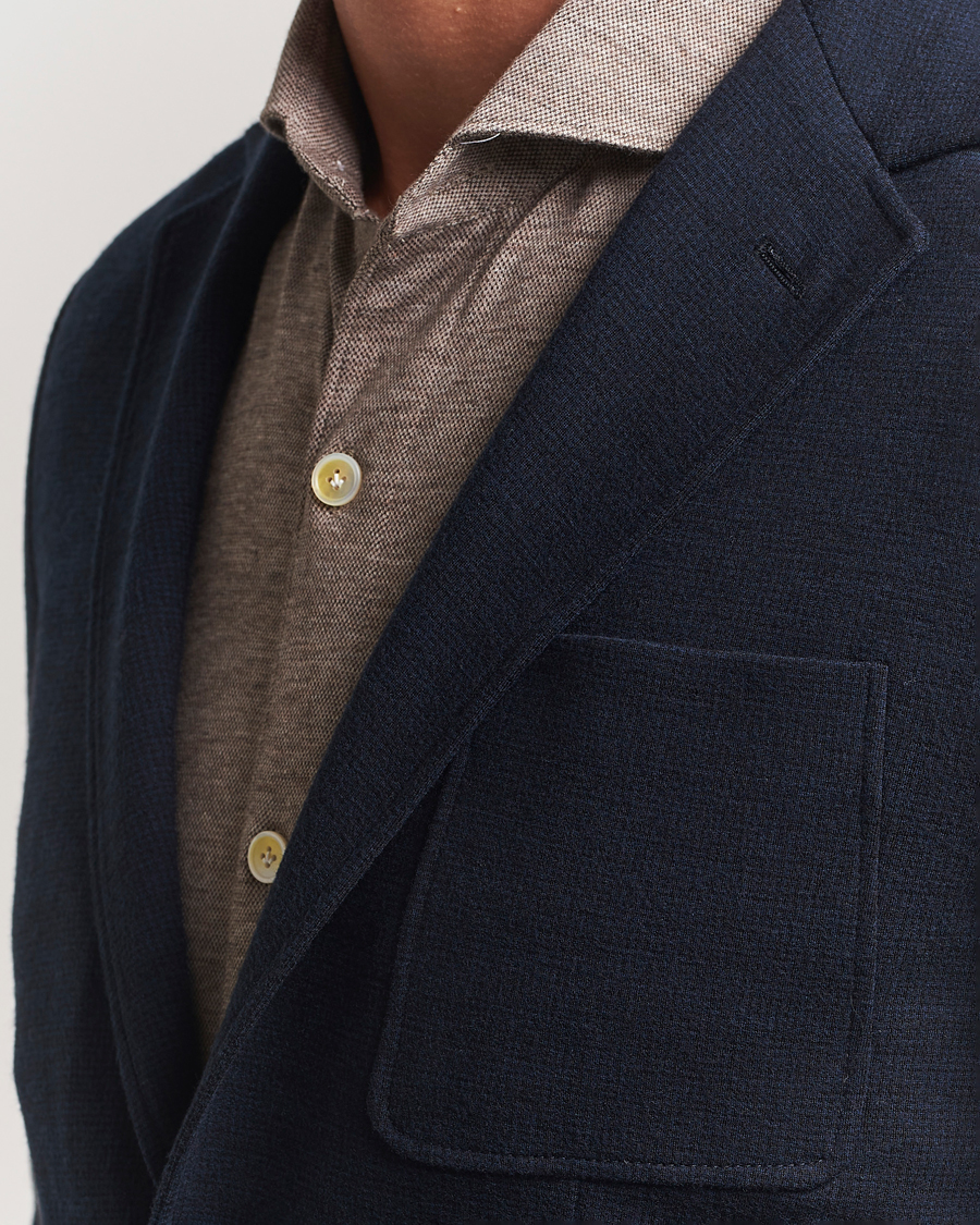 Herr | Kavajer | Canali | Wool Houndstooth Jersey Blazer Navy