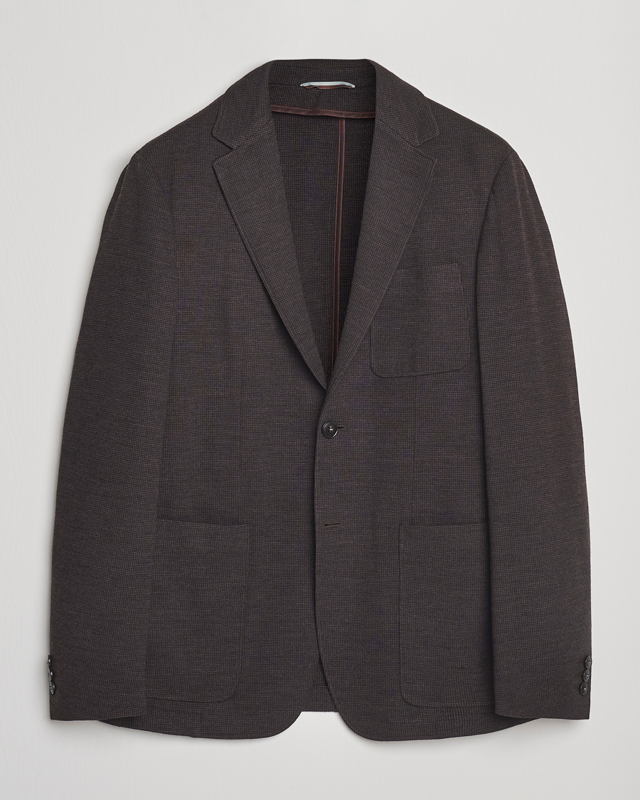 Herr | Kavajer | Canali | Wool Houndstooth Jersey Blazer Dark Brown