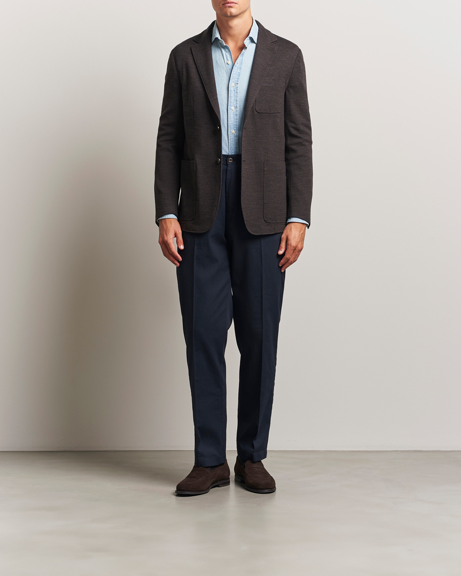 Herr | Kavajer | Canali | Wool Houndstooth Jersey Blazer Dark Brown