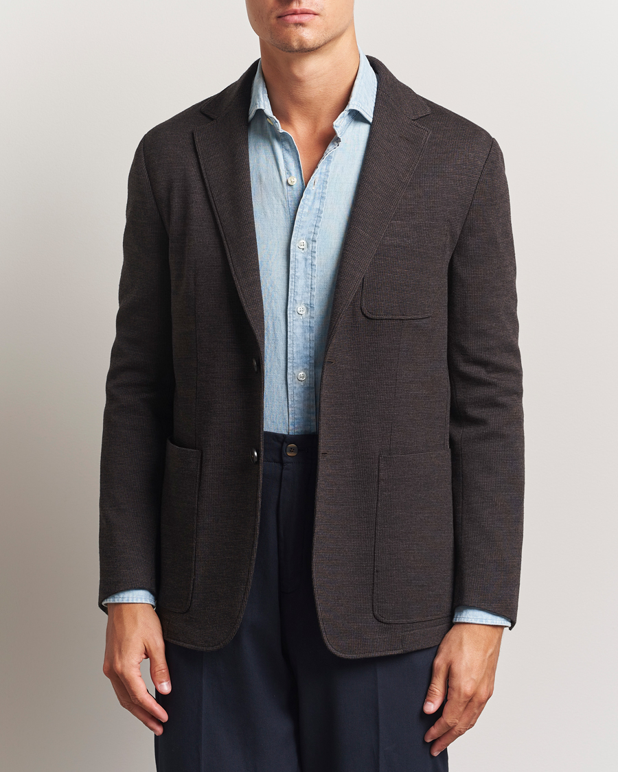 Herr | Kavajer | Canali | Wool Houndstooth Jersey Blazer Dark Brown