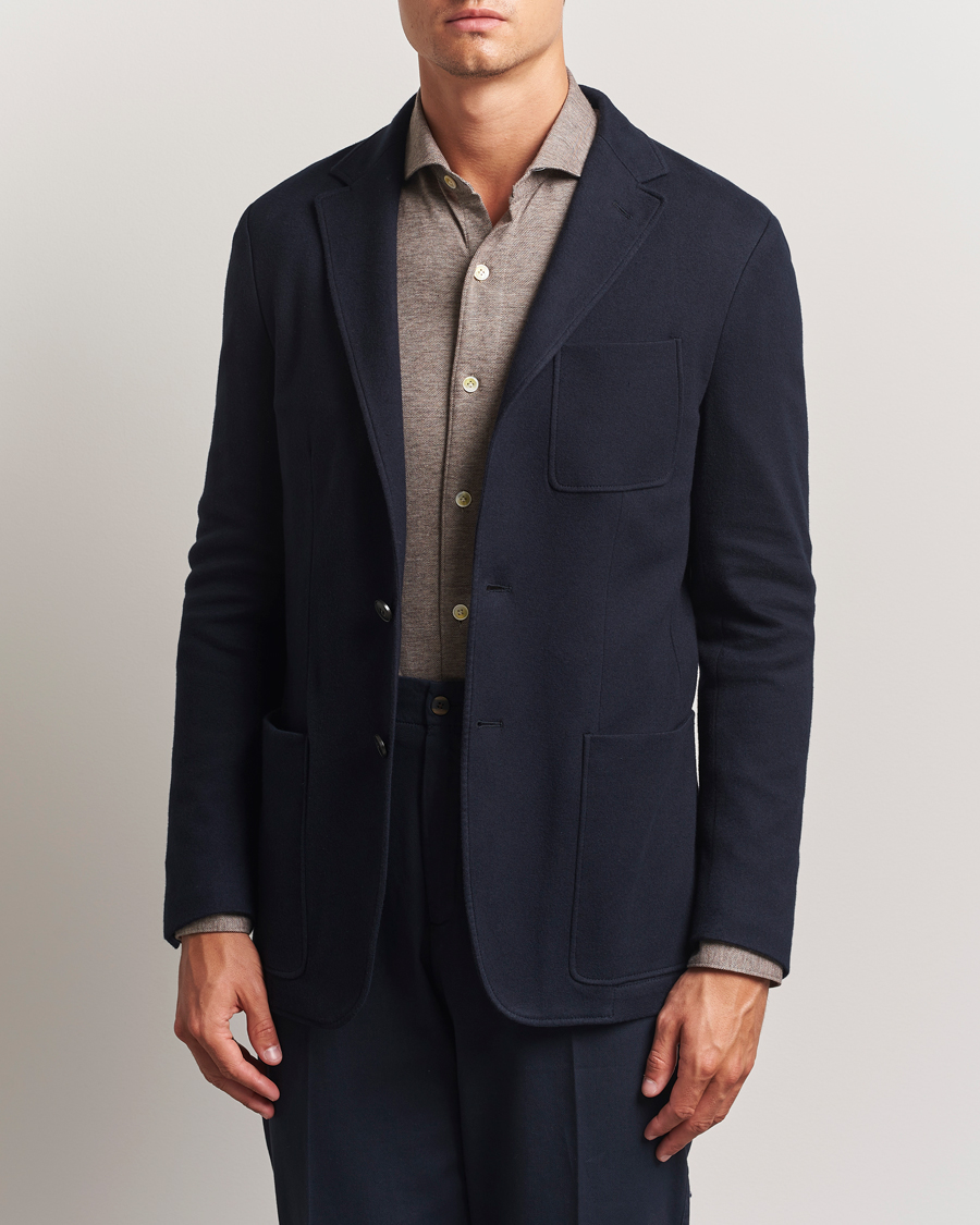 Herr | Kavajer | Canali | Cotton/Cashmere Jersey Blazer Navy