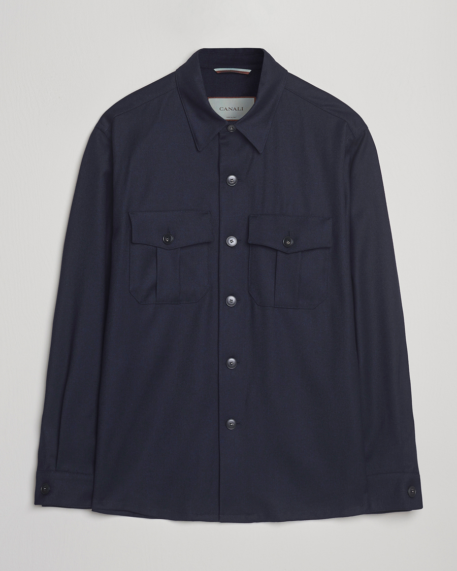 Herr | Skjortor | Canali | Flannel Overshirts Navy