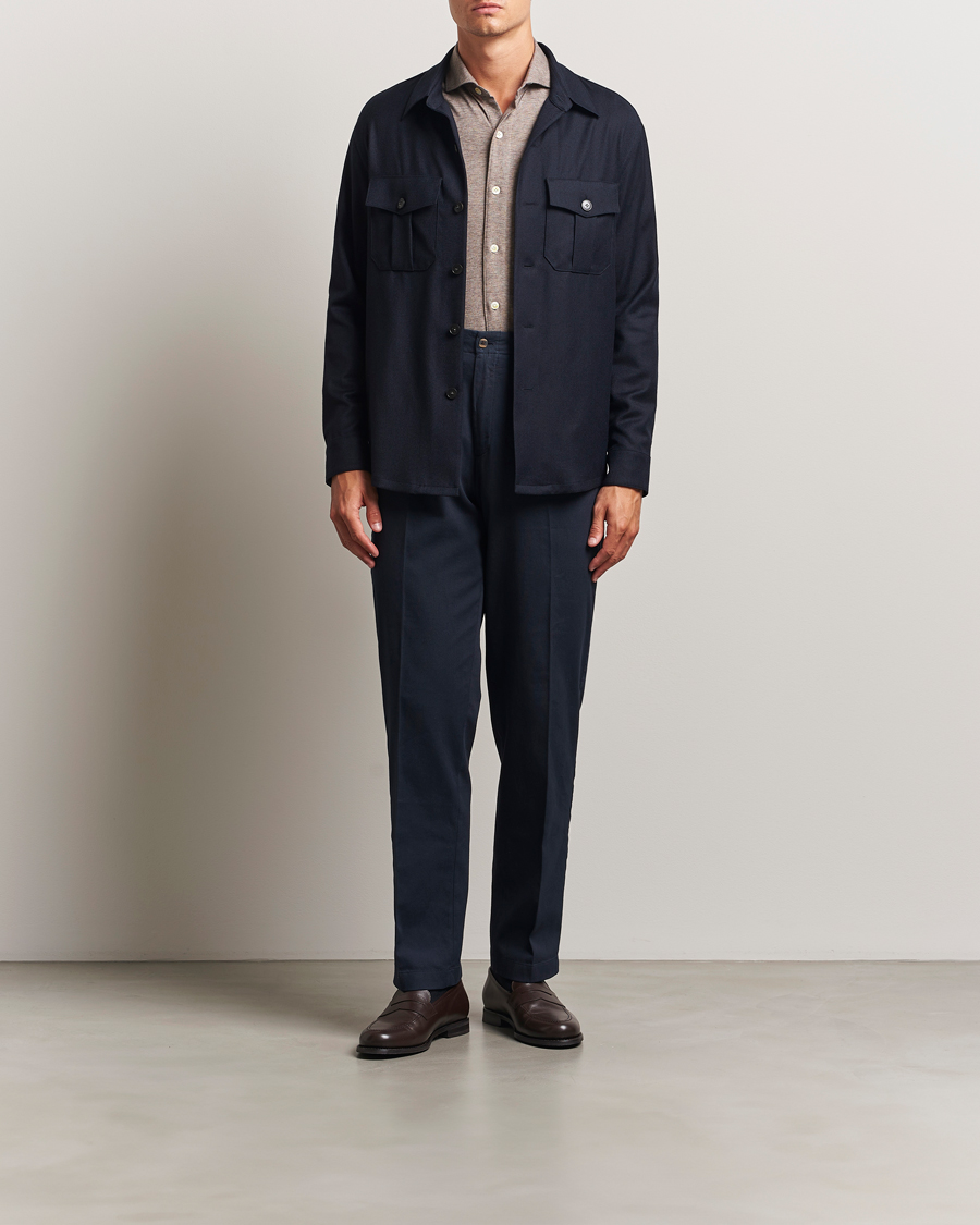 Herr | Skjortor | Canali | Flannel Overshirts Navy